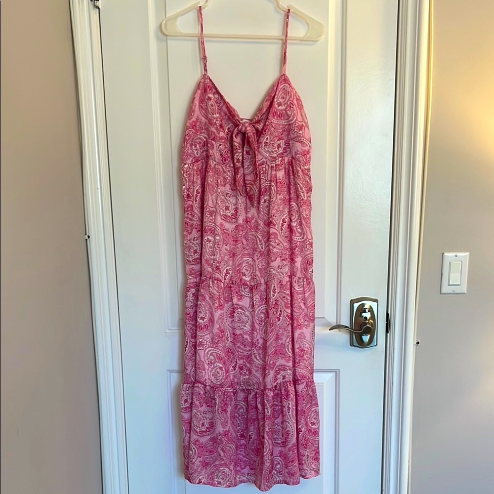 NSR Pink and White Ruffled Maxi Sundress